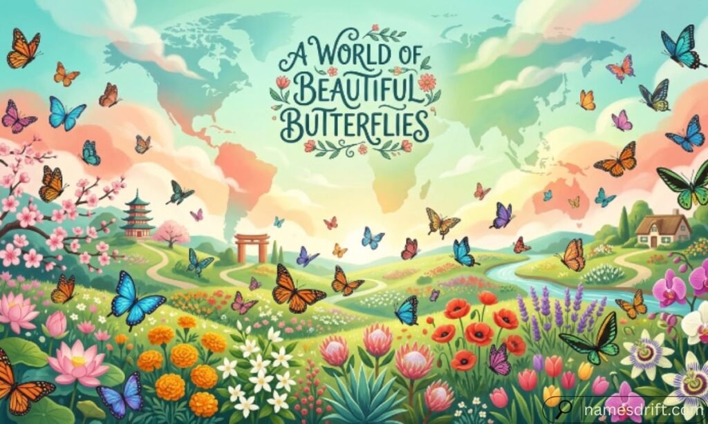 Butterfly names from different languages illustration.