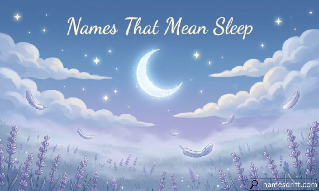 Names That Mean Sleep illustration with a peaceful moonlit landscape.