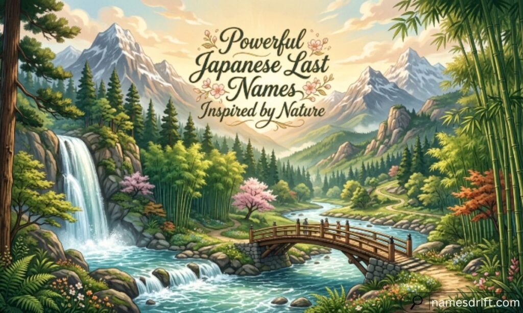Nature inspired Japanese last names with mountains rivers and forests
