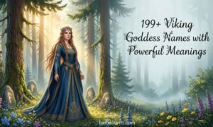 Viking Goddess Names featured image showing a majestic Norse goddess in a mystical forest