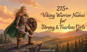 215+ Viking Warrior Names featured image showing a fearless Viking shieldmaiden