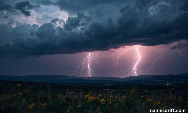 240 Girl names that mean lightning in a dramatic storm