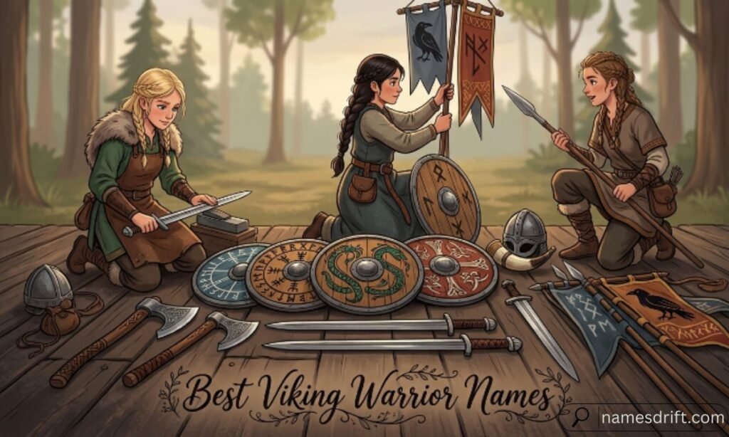 Best Viking Warrior Names with traditional Norse shields and weapons
