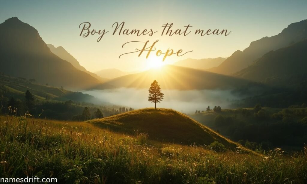 Boy Names That Mean Hope with a sunrise over mountains