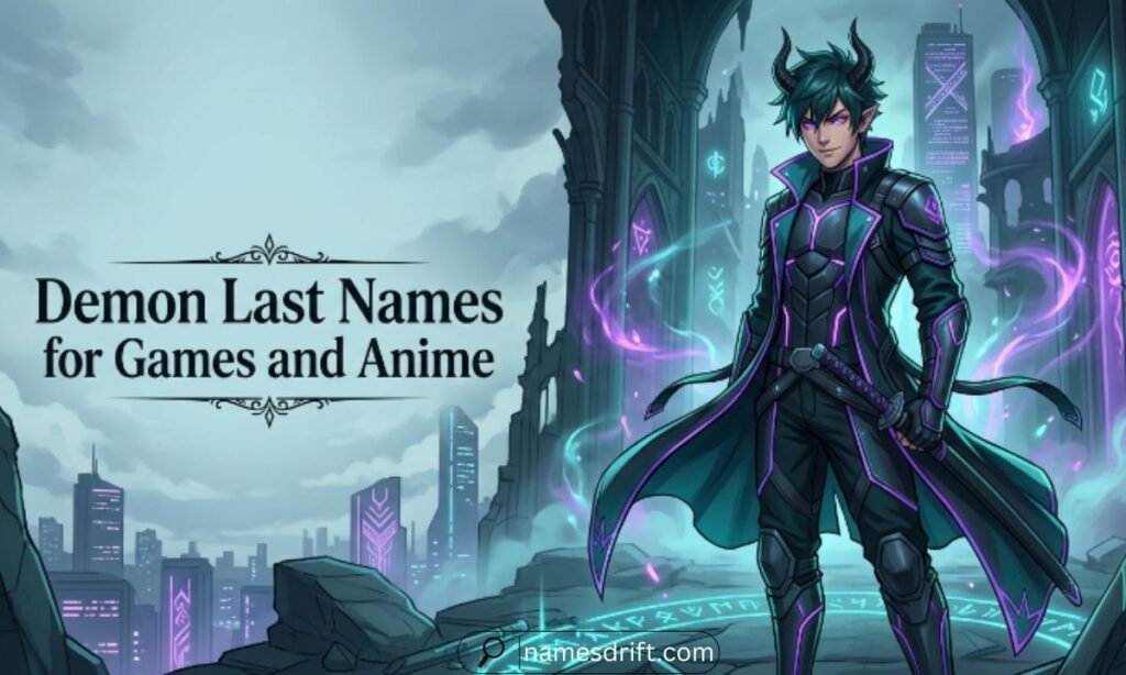 Demon last names for games and anime characters with dark fantasy styling