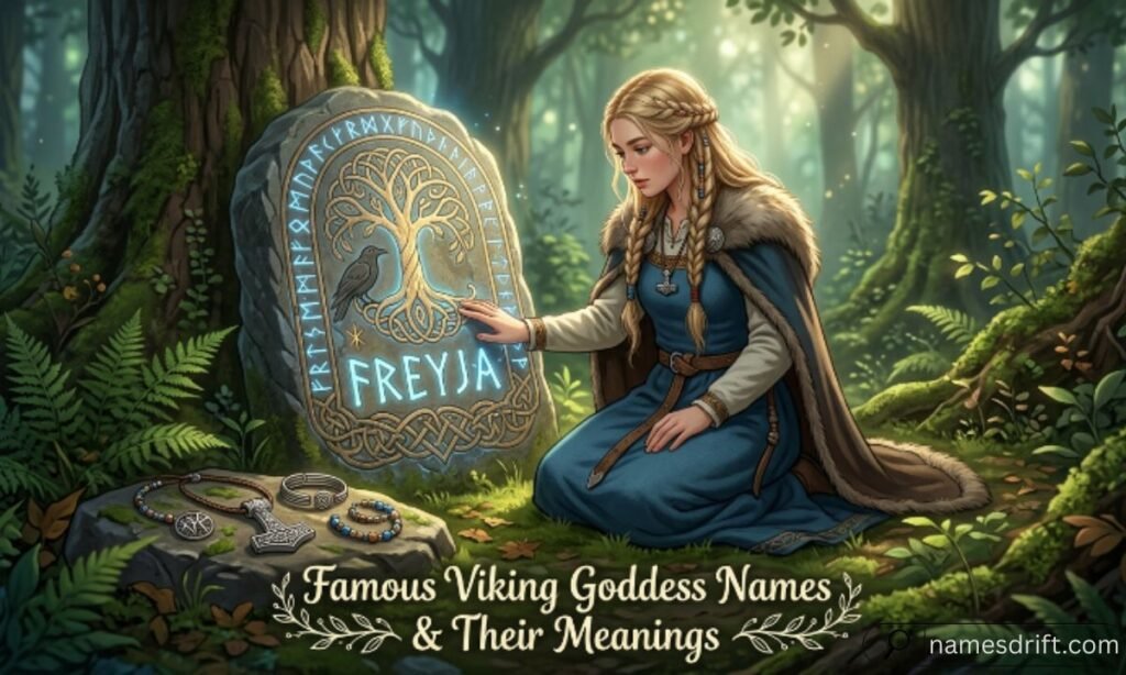 Famous Viking goddess names represented with Norse symbols and jewelry
