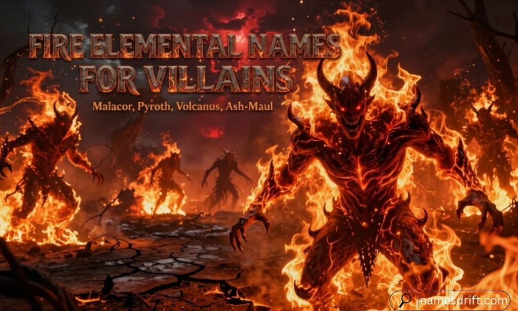 Fire Elemental Names for Villains with dark flames and fiery power