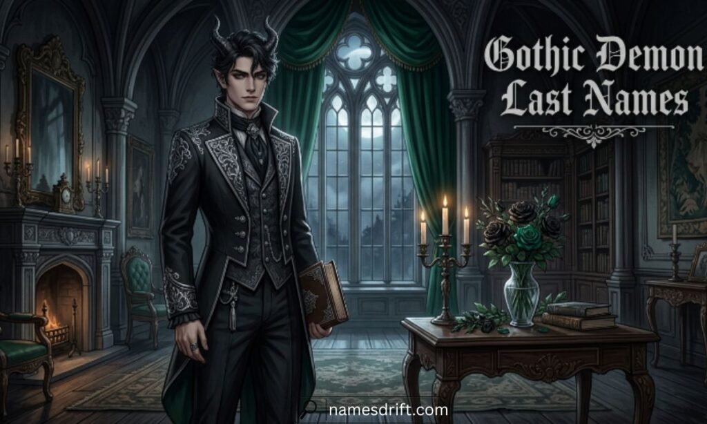 Gothic demon last names with dark, mysterious, and aristocratic fantasy styling