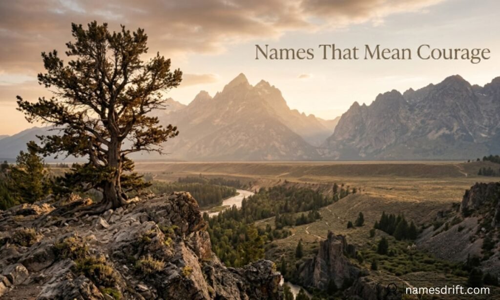 Names That Mean Courage with a mountain landscape