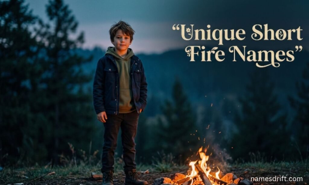 Unique Short Names That Mean Fire with a boy beside glowing embers