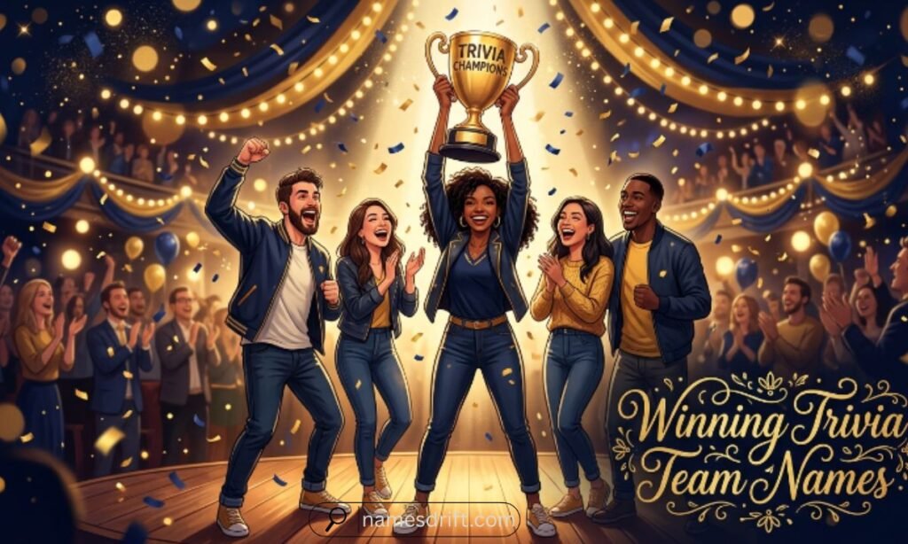 Winning team celebrating with one of the Best Trivia Team Names
